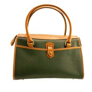 Dooney & Bourke All Weather Leather Handbag Green and English Tan Satchel Bag